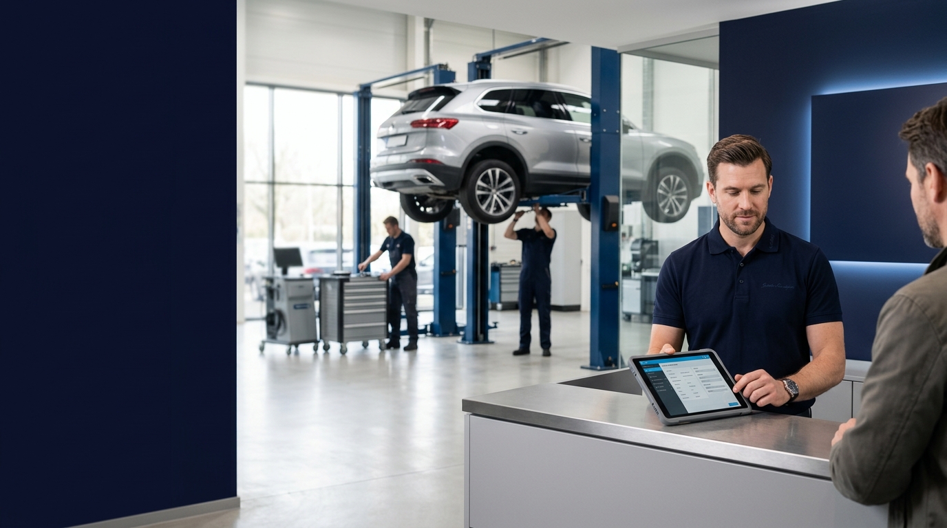 Recepción de un taller automotriz con Chroma ServiceLAB
